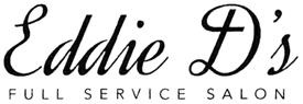 Eddie D’s Full Service Salon logo in black script and small uppercase text on a light background