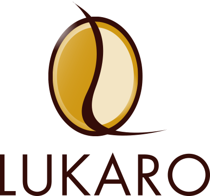LUKARO logo with a gold oval emblem and brown stylized leaf-like line above the wordmark