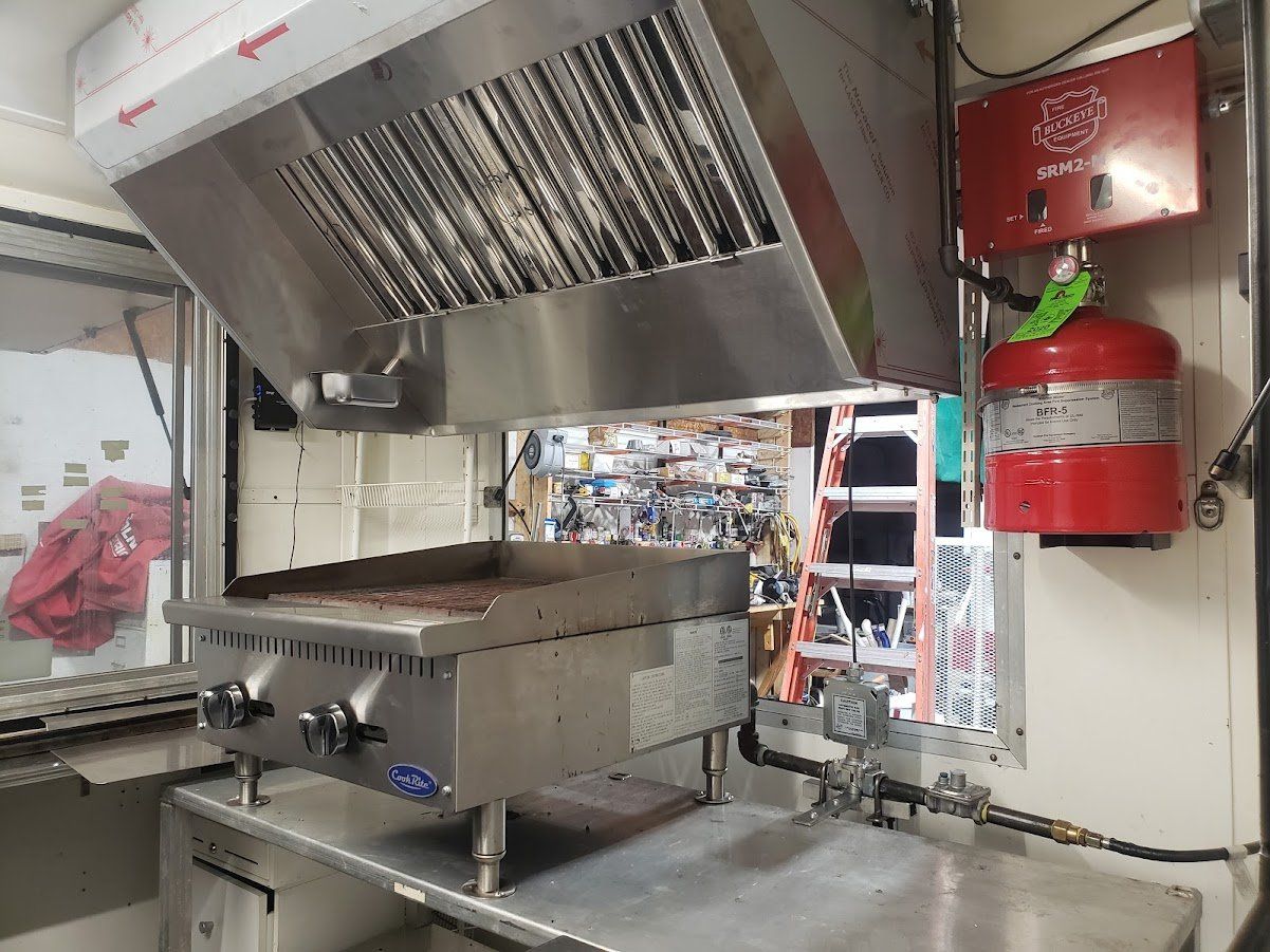 Giro Food Trailer, Waynesboro, VA. Ventilation Direct Type 1 Cooking Range Hood and Exhaust Fan. Complete Electrical Panel Installation, the Entire Trailer's Wiring and 3/4