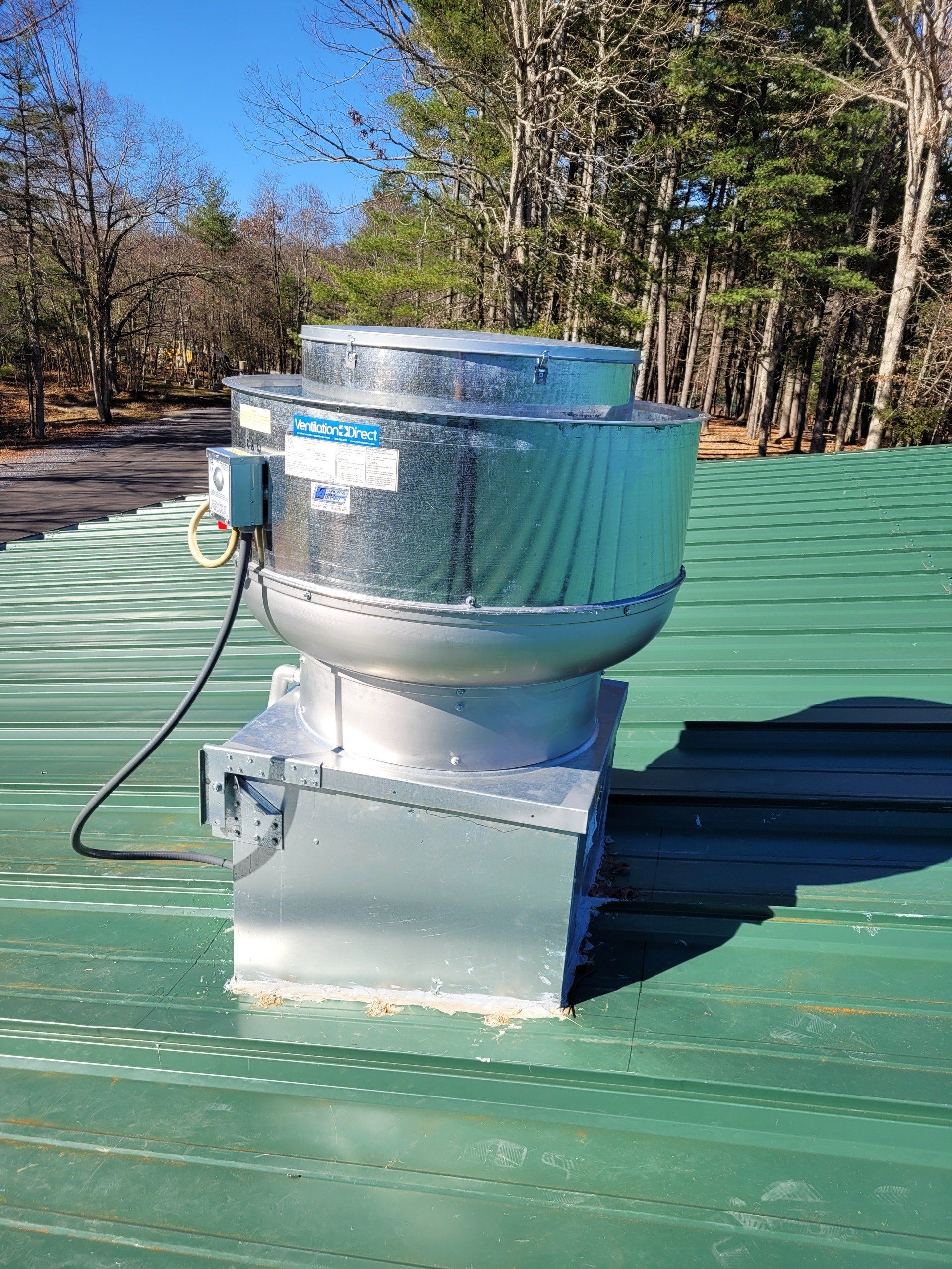 Camp Blueridge, Montebello VA. Ventilation Direct Type One  24 foot Range Hood. Ventilation Direct Exhaust Fan Installation. Ventilation Direct Make-Up Supply Air Installation, Buckeye Fire Suppression System Installation, 3-Phase Control Panel, 1.25