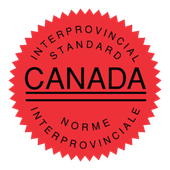 Red, starburst-shaped seal with black text. Reads