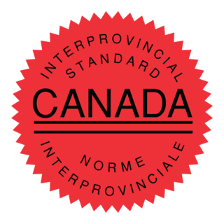 Red, starburst-shaped seal with black text. Reads