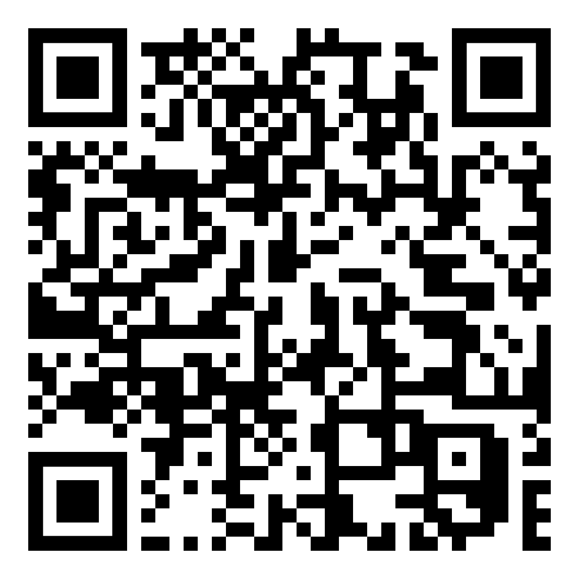 Black-and-white QR code with three corner markers