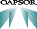 The logo for oapsor is a blue triangle with rays coming out of it.