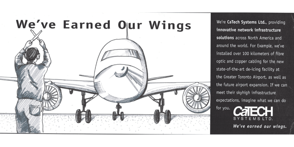An airplane with an employee signaling to its wings. Text: 