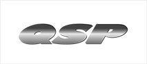 QSP logo in silver, gradient effect on white background.