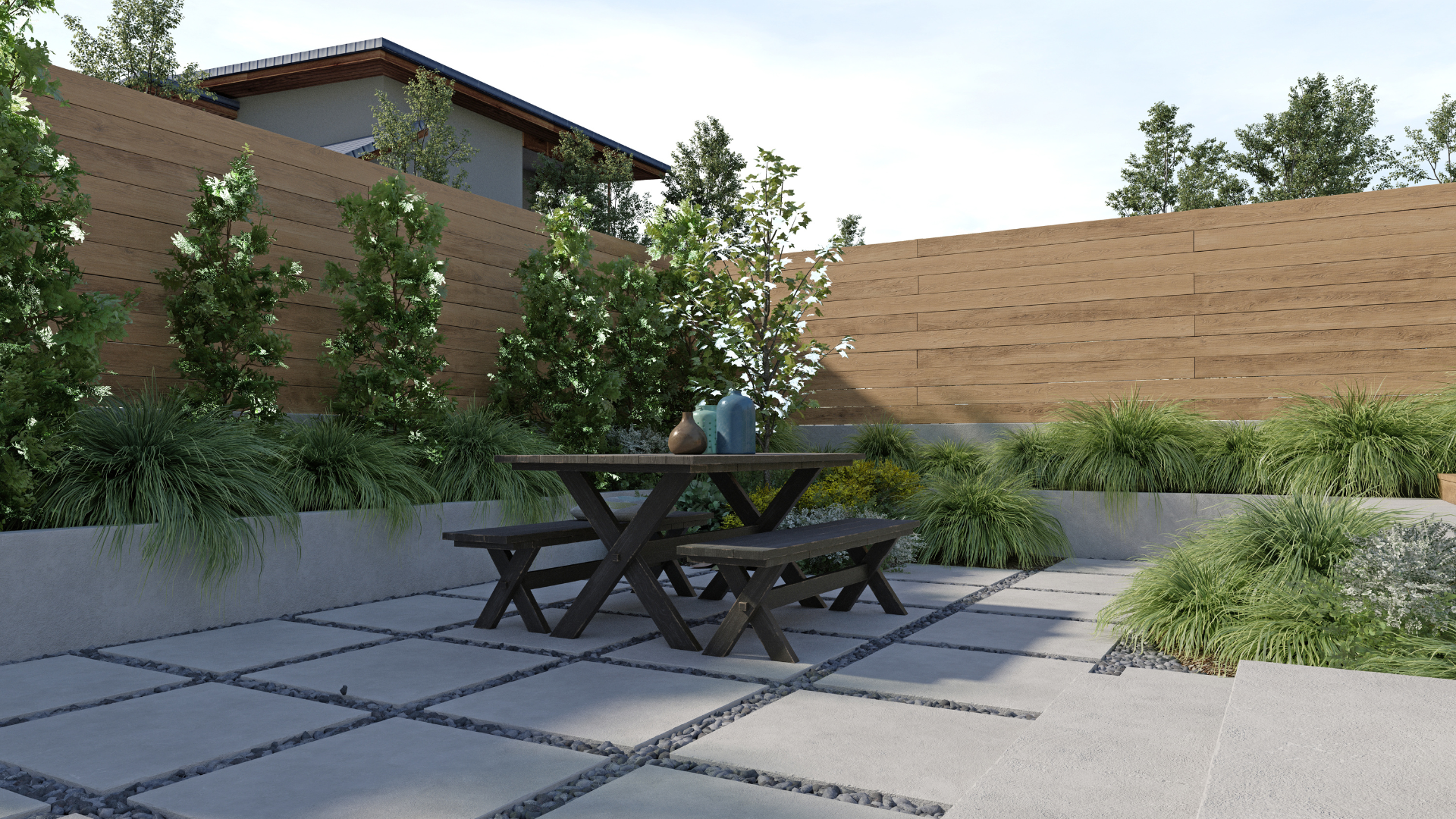 hardscape installation with proper landscape drainage