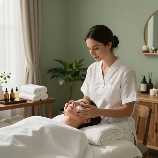 Terapeuta preparando un facial relajante en un spa elegante