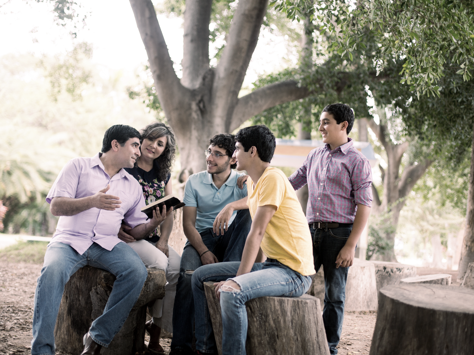 family sharing a story