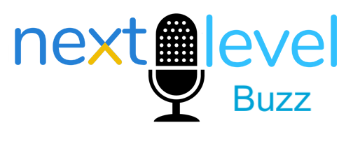 Next Level Buzz A logo for next level buzz with a microphone on it