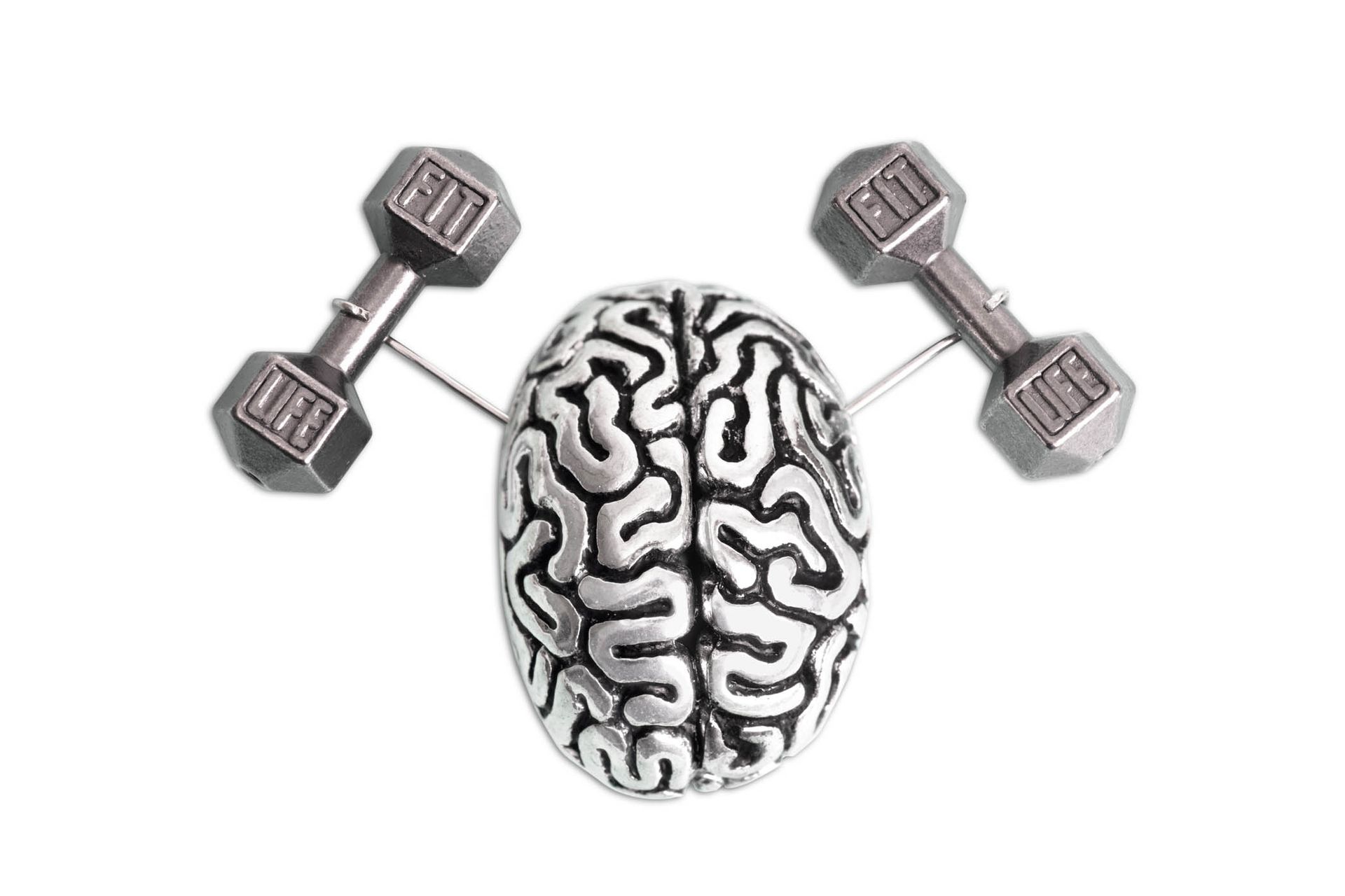 Brain lifting dumbbells on both sides, symbolizing mental fitness and intelligence