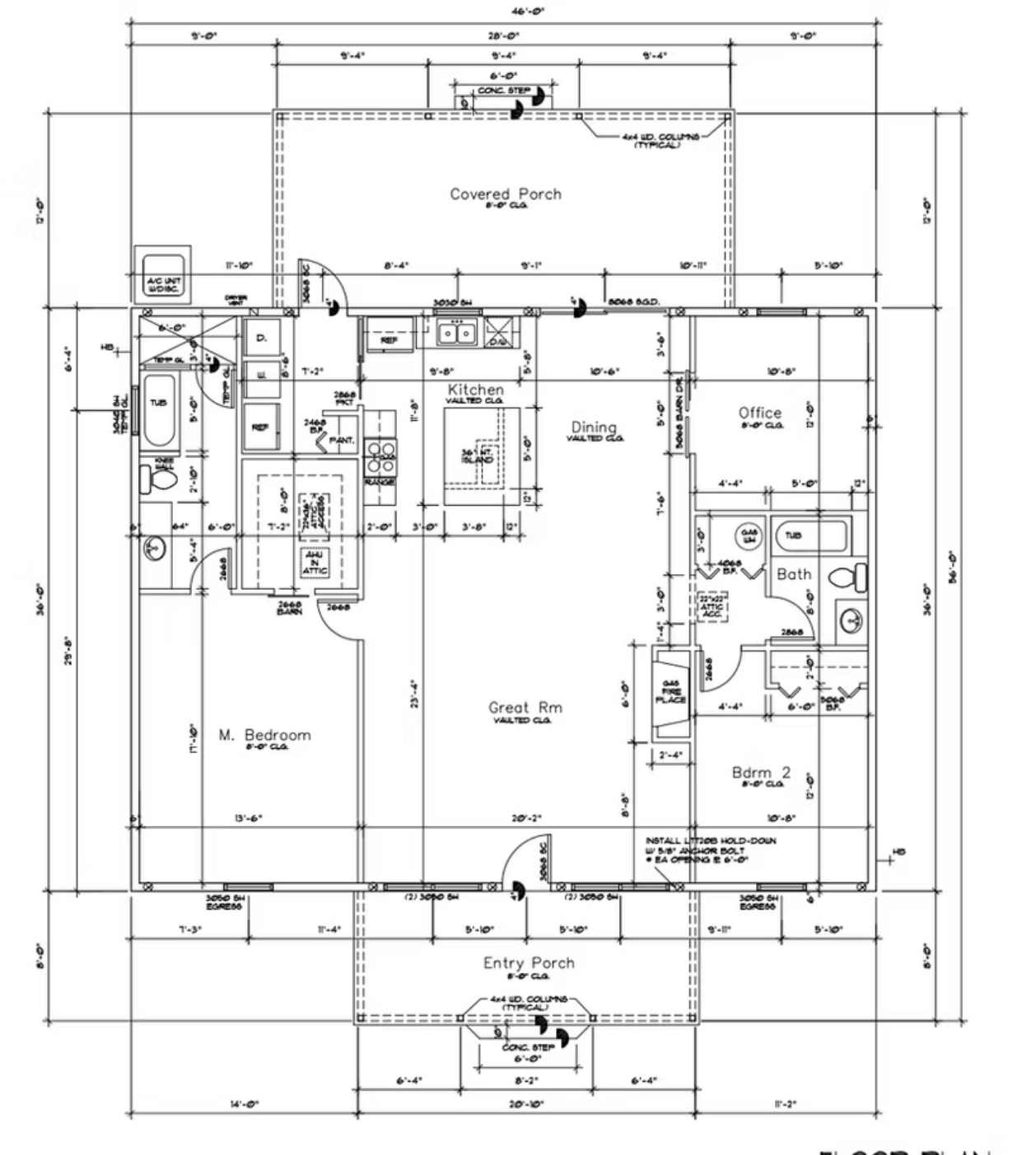 Black-and-white architectural floor plan of a house layout with rooms, measurements, and labels.