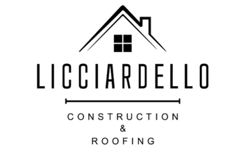 Lacciardello Construction & Roofing logo with a house roof icon in black and white