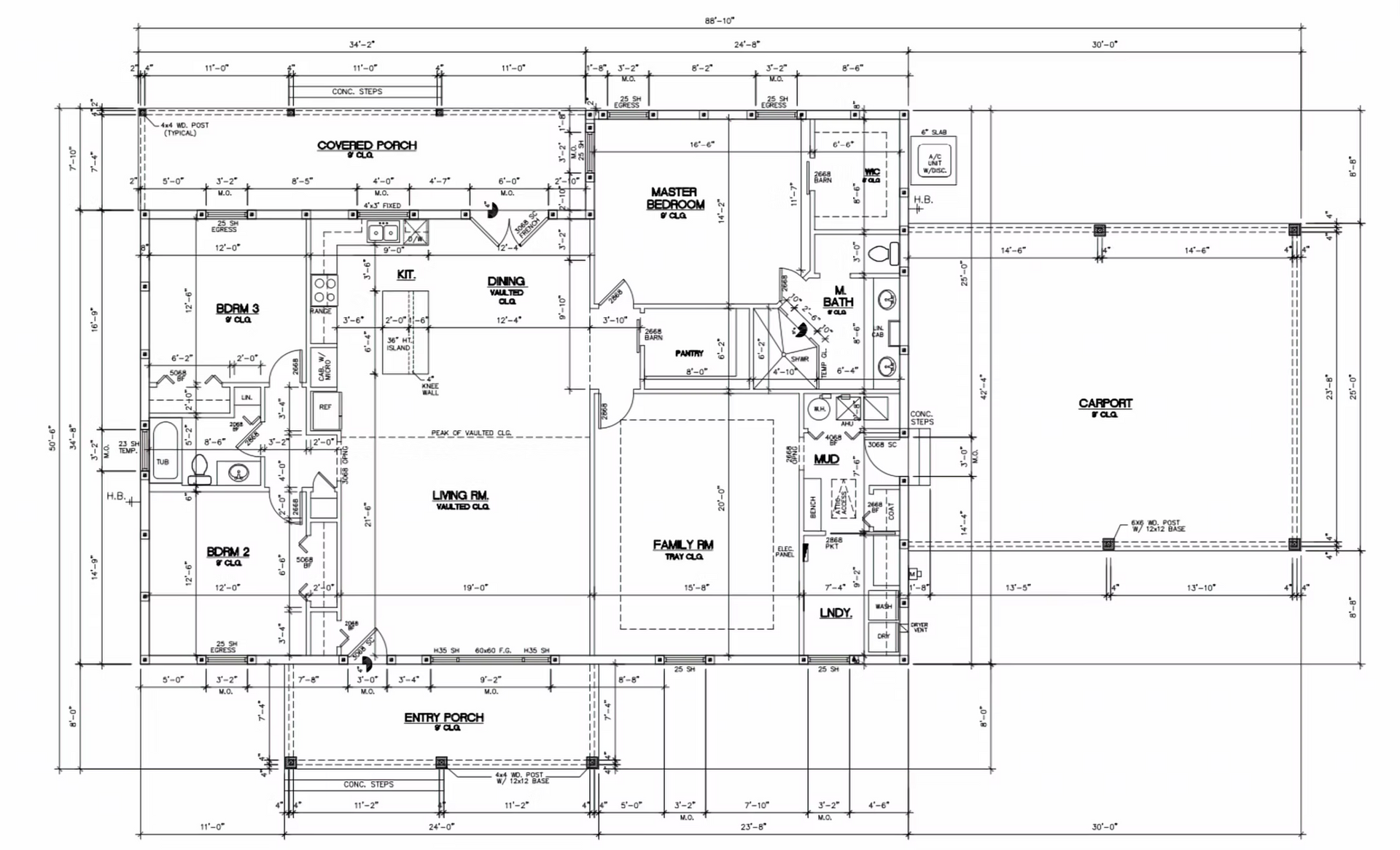 Architectural floor plan blueprint with room labels, dimensions, and layout measurements