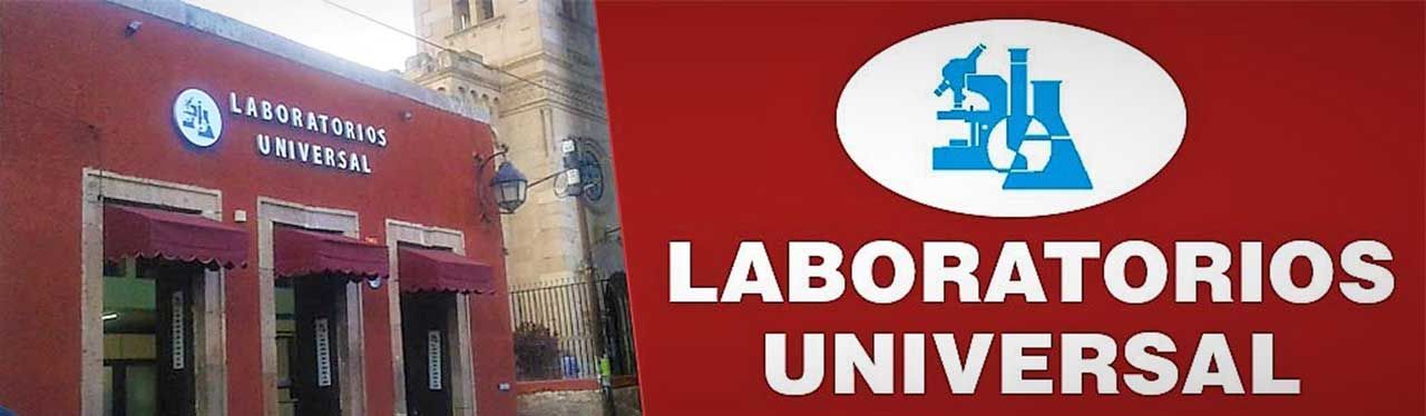 Un edificio rojo con un cartel que dice laboratorios universal
