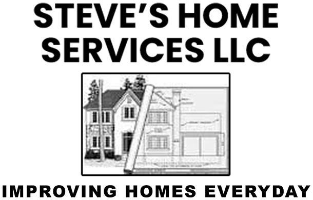 Steve's Home Services LLC logo: Text above blueprint of home, "Improving Homes Everyday" below.