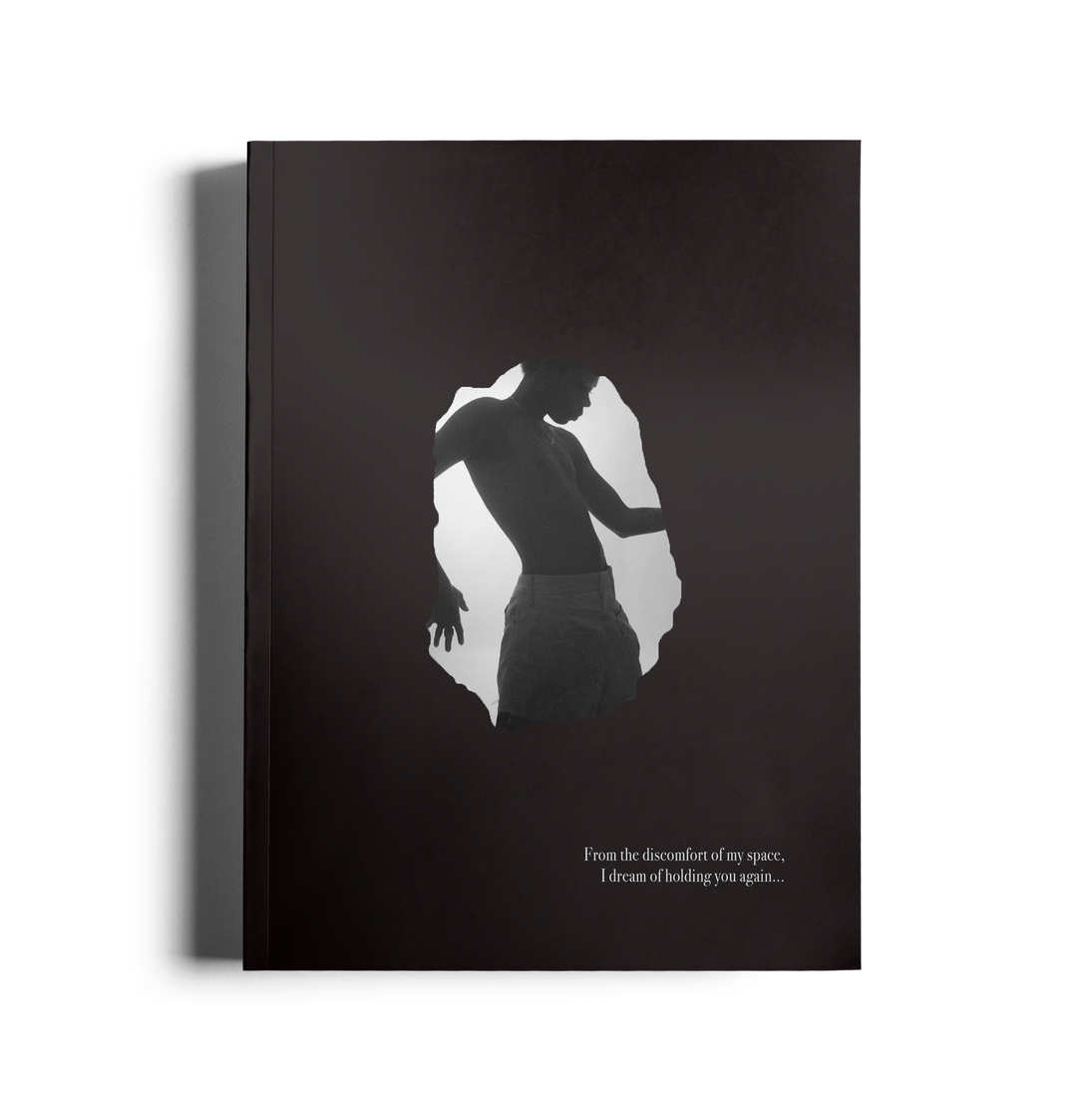 Book cover with a silhouette of a person inside a light-colored shape on a black background.