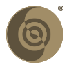 A brown circle with a swirl in the middle on a white background.