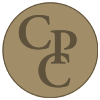 A brown circle with the letter c and p inside of it.