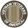 The vietnam veterans of america logo is a brown circle with a striped background.