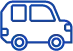 A simple, blue outline icon of a boxy car or van facing right.