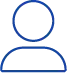 A blue, minimalist icon of a person featuring a circular head and a semi-circular torso.
