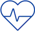 A blue outline of a heart containing a central electrocardiogram (ECG) pulse line.