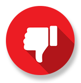A white thumbs down icon in a red circle with a long shadow.