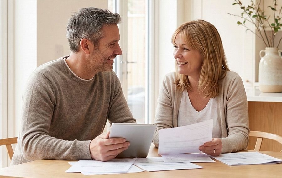 Life insurance advisor meeting with clients to review coverage options