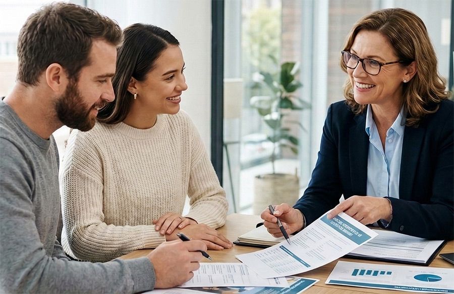Life insurance advisor answering coverage questions with clients