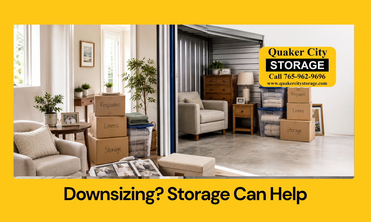 Downsizing Storage Boxes and furniture organized in storage during
