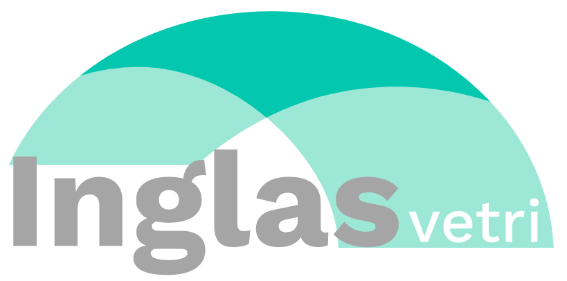 Il logo di Inglas vetri, caratterizzato da una grafica ad arco nei toni del verde acqua e del verde menta sopra il testo grigio.