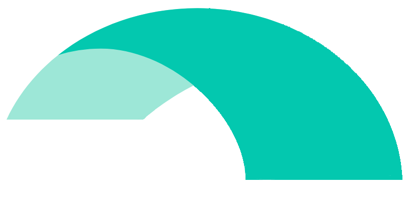 Un semicerchio turchese sovrapposto a un segmento color menta più chiaro, a formare una figura ad arco astratta.