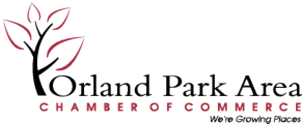Orland Park Area Chamber of Commerce logo with pink leaves and black text
