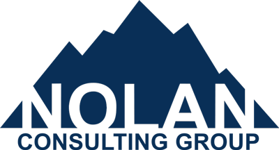 Nolan Consulting Group logo with navy mountain silhouette and bold blue text