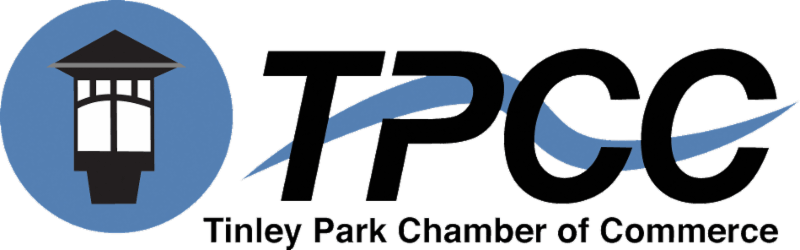 Tinley Park Chamber of Commerce logo with black lamppost icon and blue circle
