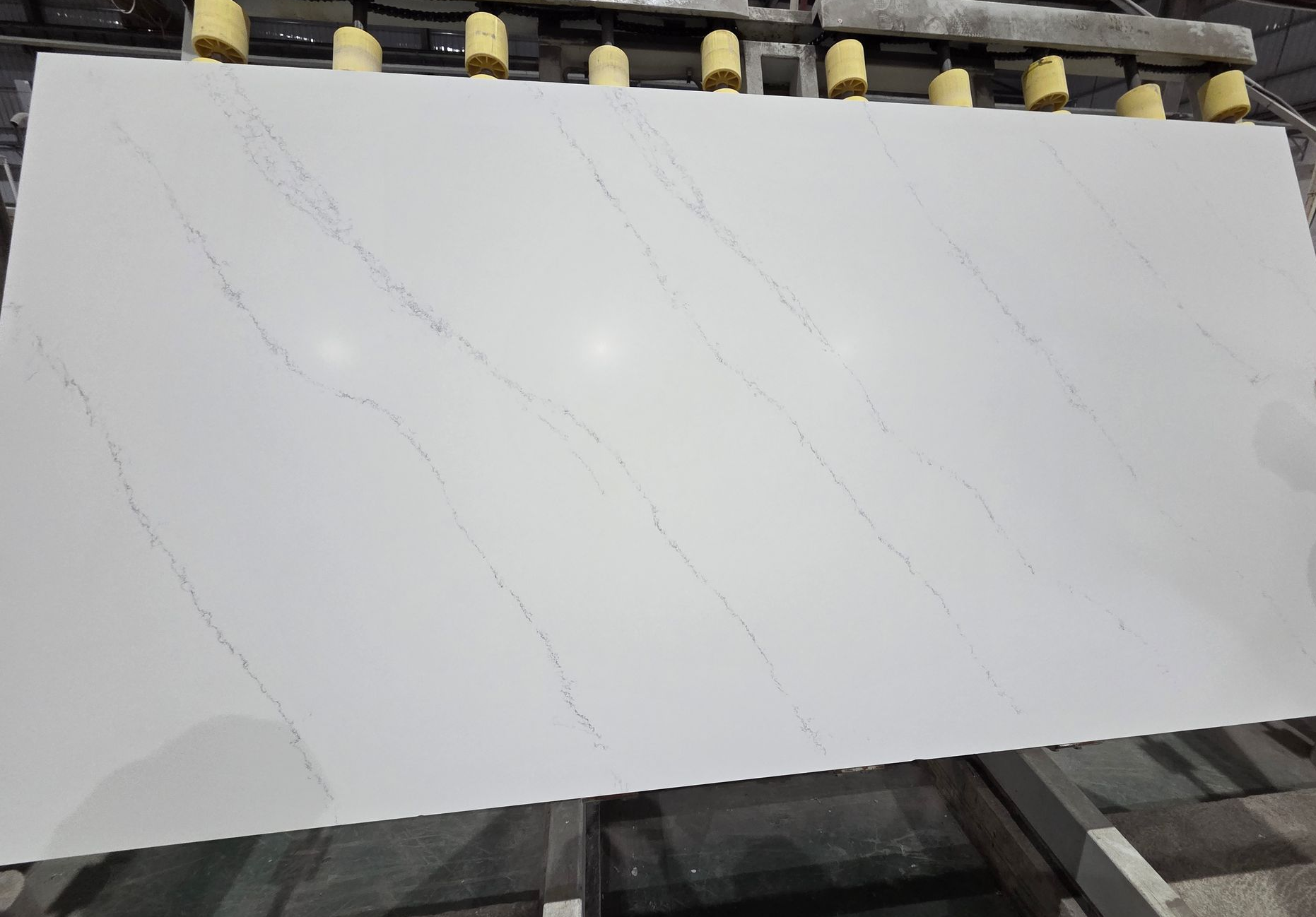 A Large Rectangular Slab of White Quartz Countertop With Thin, Diagonal Grey Veins — Better Stone in Caloundra West, QLD