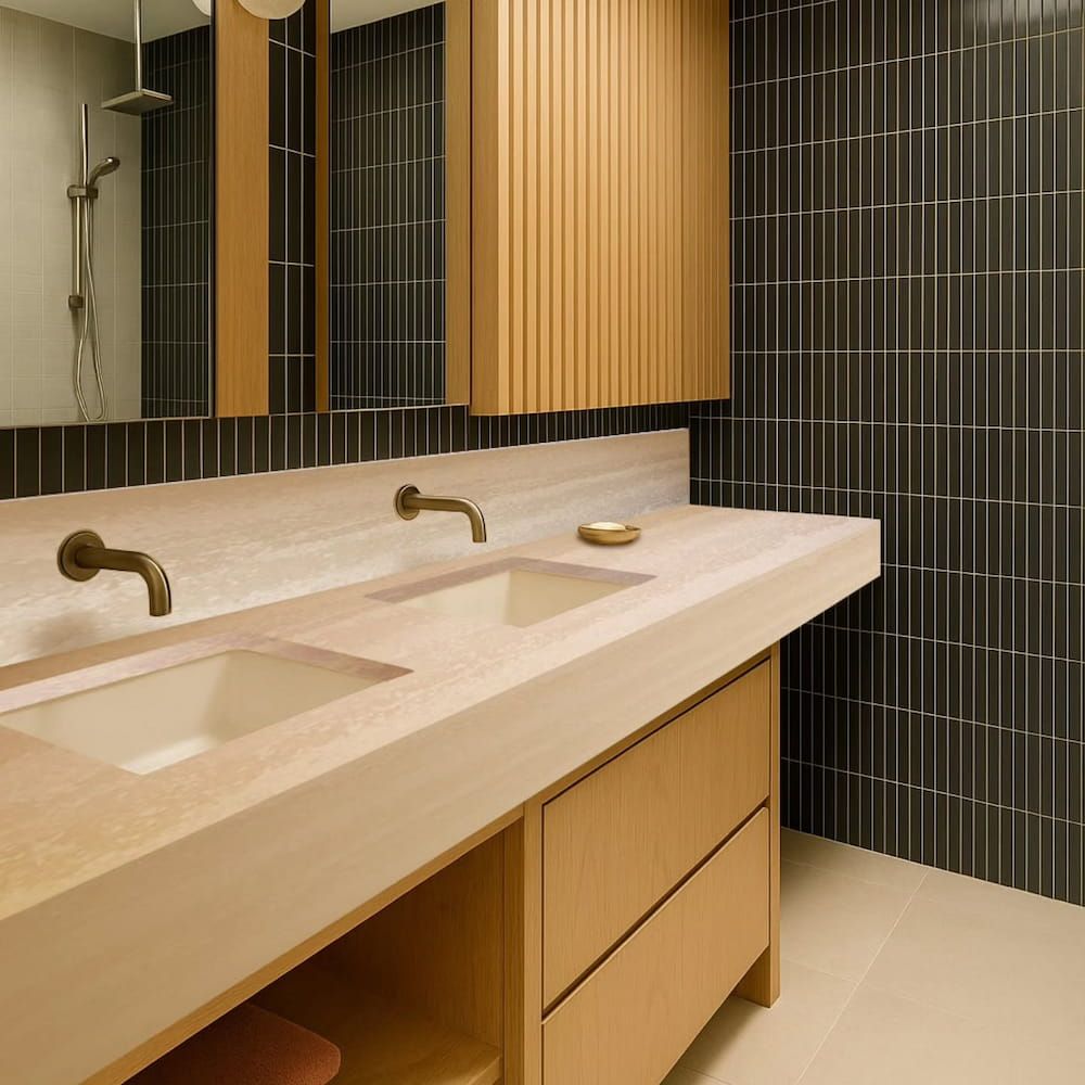 A Bathroom With Two Sinks and a Mirror — Better Stone in Sunshine Coast, QLD