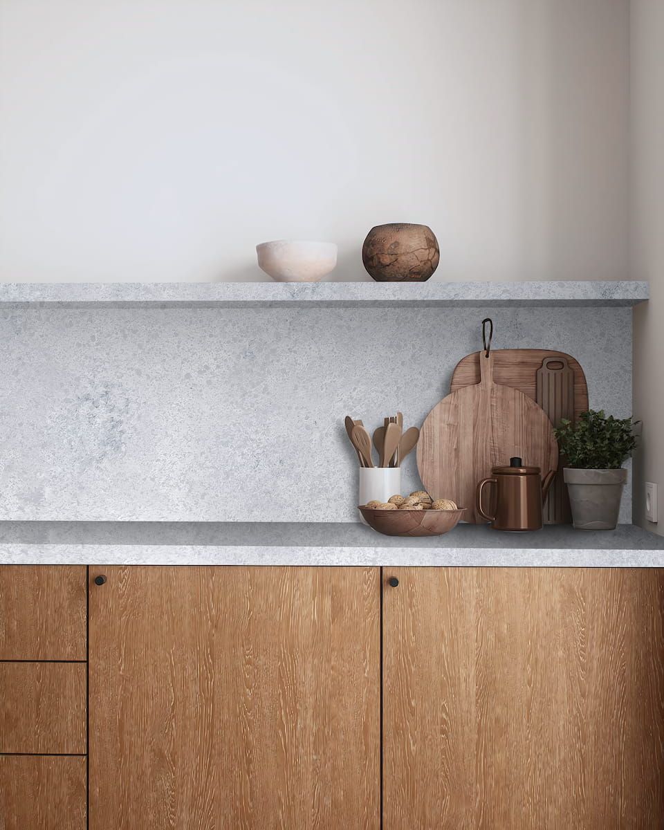 A Kitchen With Wooden Cabinets and a Marble Counter Top — Better Stone in Caloundra West, QLD
