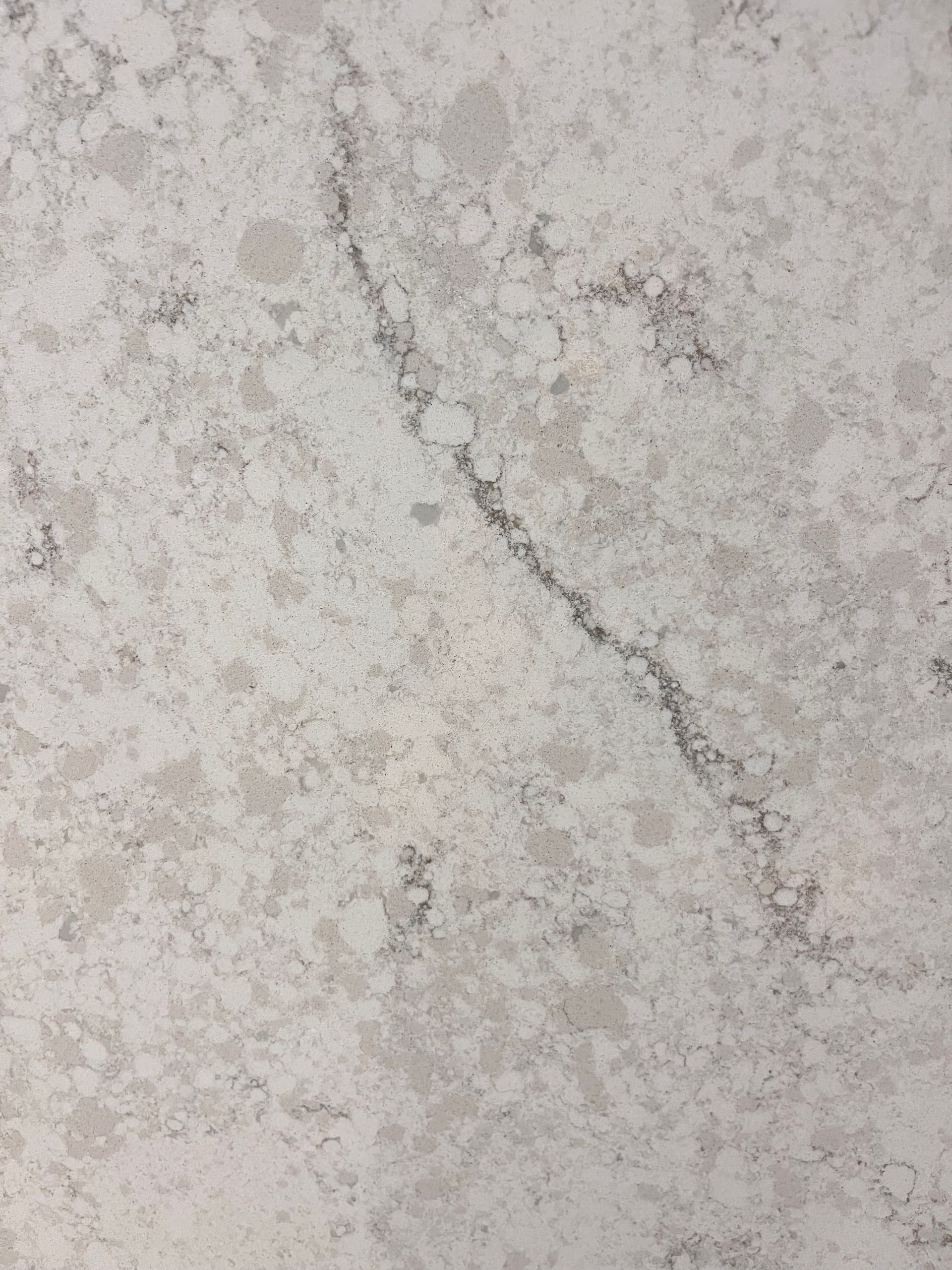 Light gray quartz countertop with subtle darker veining and specks.