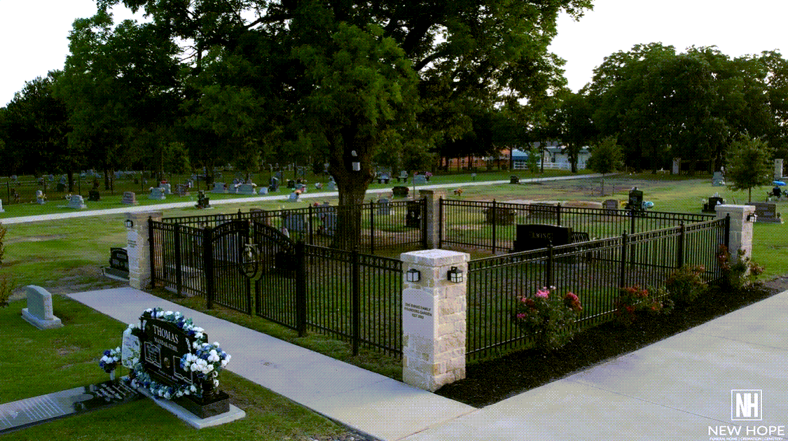 Gated cemetery plots in New Hope Memorial Gardens