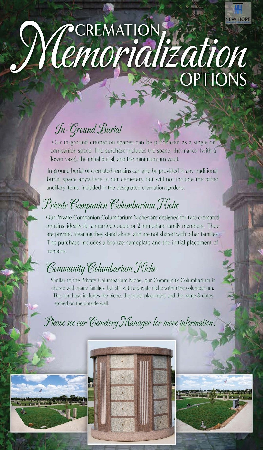 Cremation Memorial options at New Hope Funeral Home