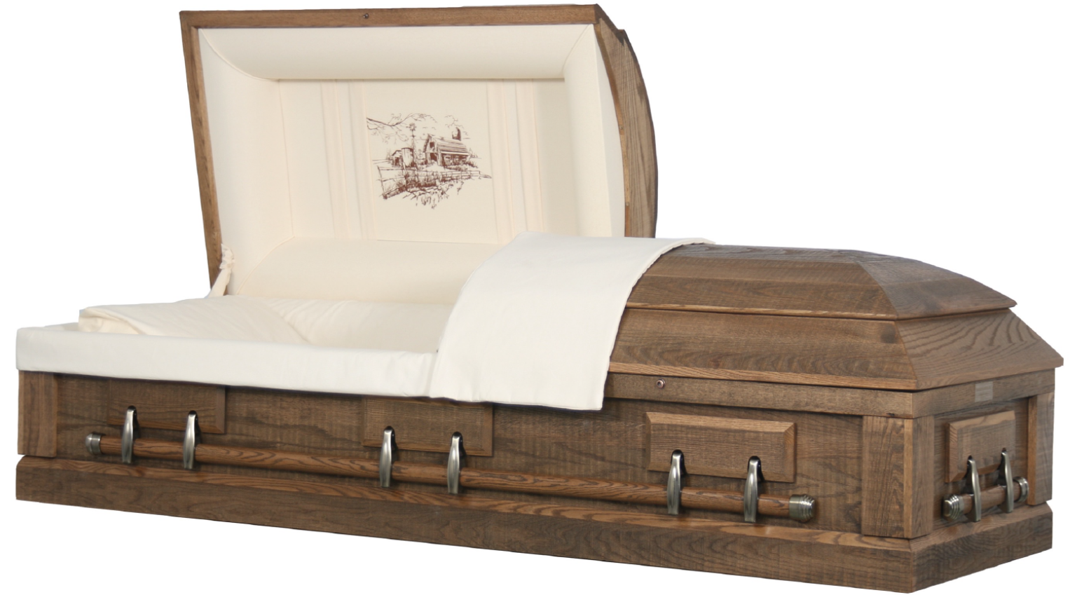 A medium brown casket option at New Hope Funeral Home