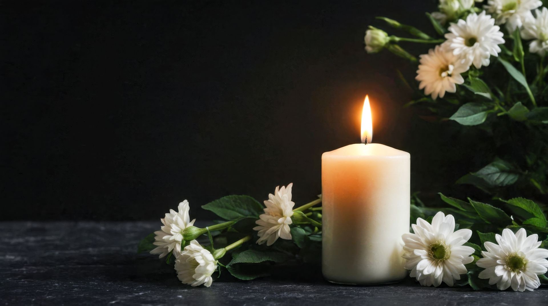 A memorial candle lit to remember a loved one