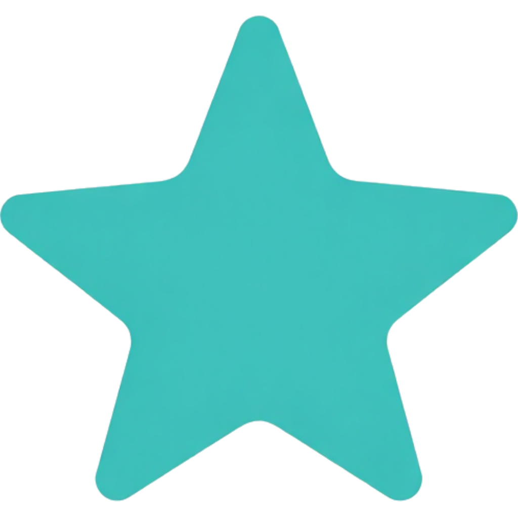 Icono de estrella turquesa de cinco puntas sobre fondo blanco
