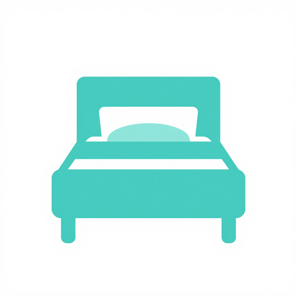 Icono de cama turquesa sobre un fondo blanco