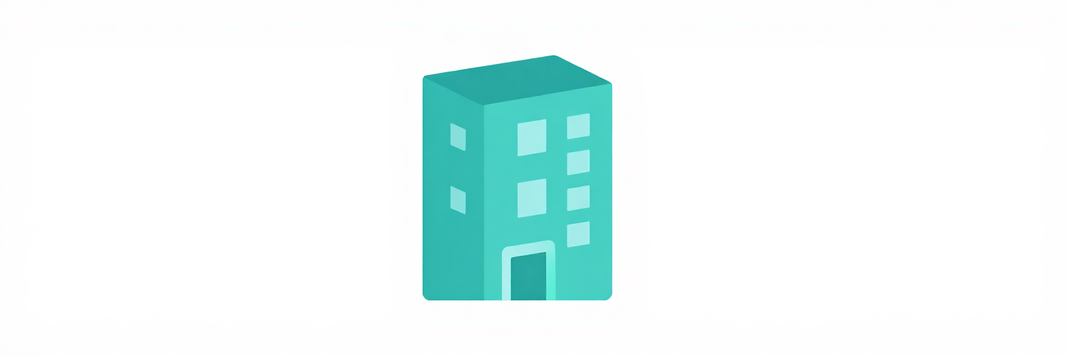 Icono de un edificio de apartamentos de color verde azulado, con ventanas y una puerta de entrada