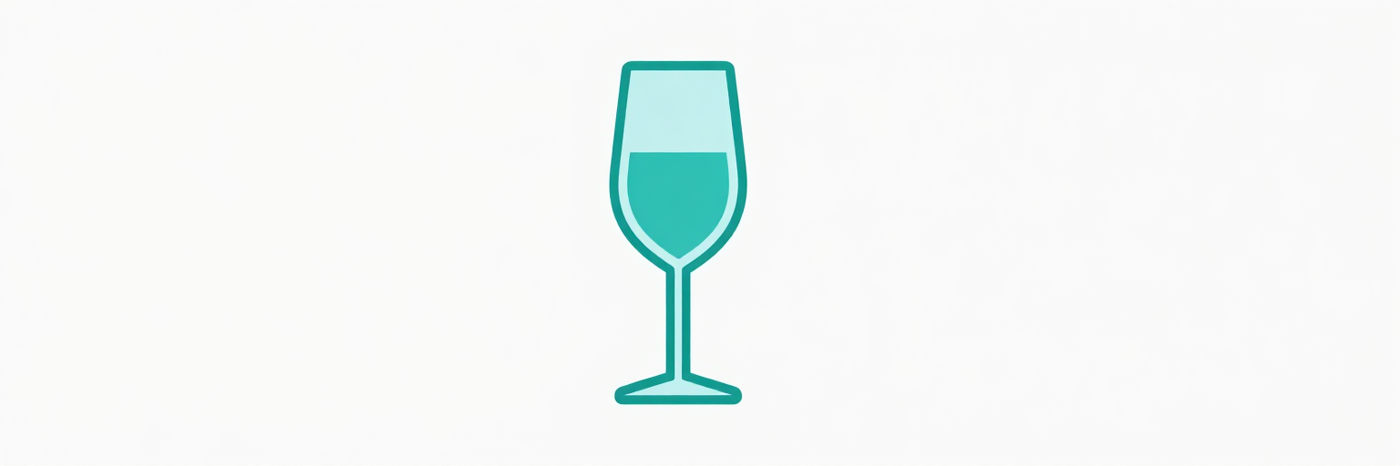 Icono de una copa de vino verde azulado sobre un fondo blanco