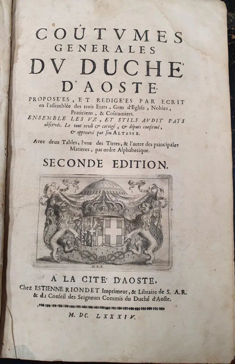 Coutumes Generales du Duche D'Aoste