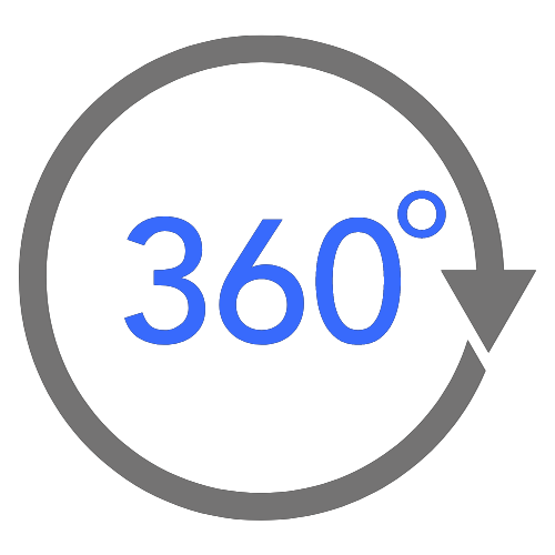 A 360 degree view icon with an arrow pointing to the right.